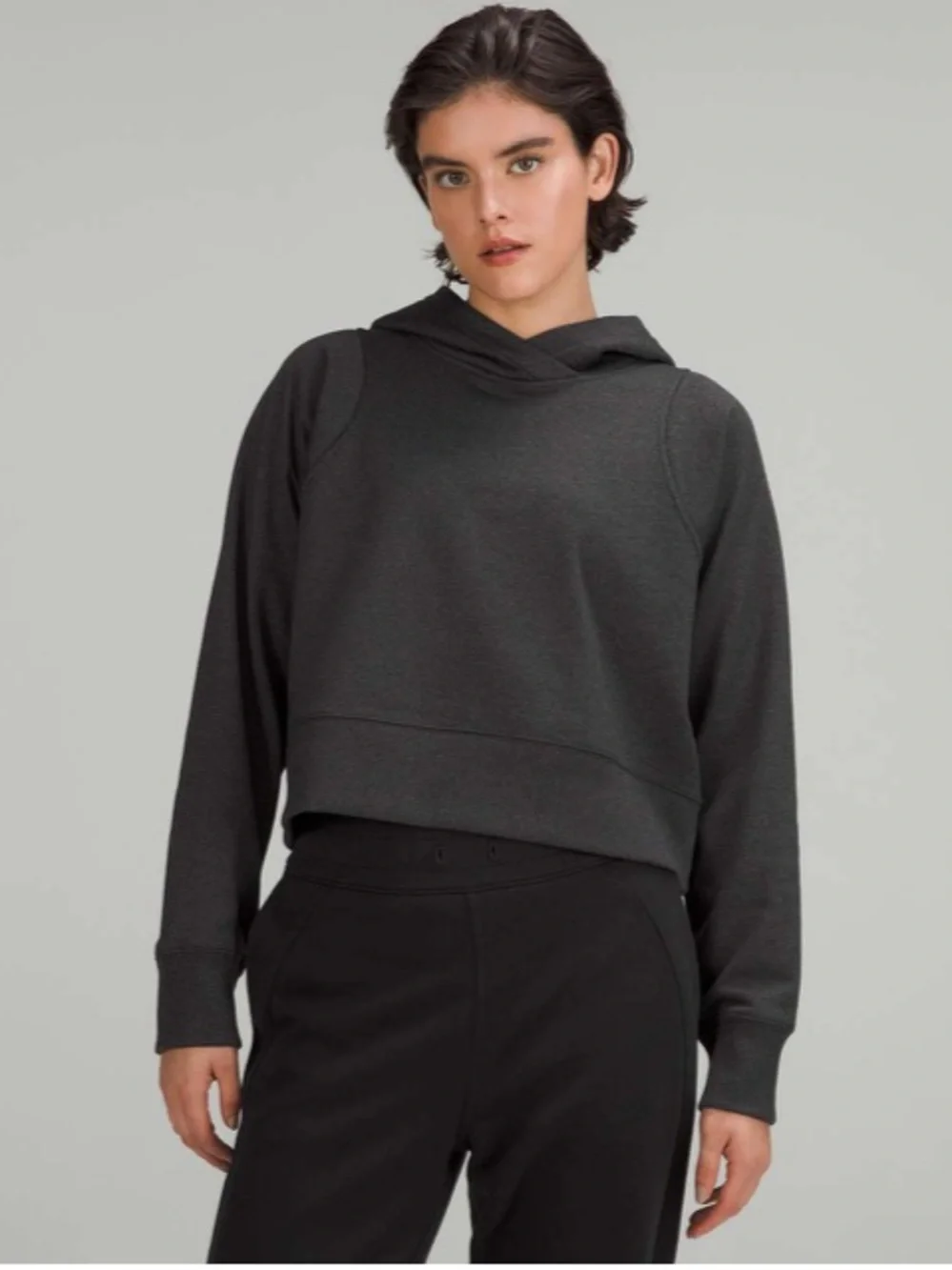LULULEMON Loungeful Cropped Hoodie *spark Black/Gray size 10 - Picture 1 of 11